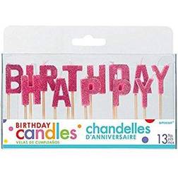 Amscan Happy Birthday Pink Glitter Pick Candles