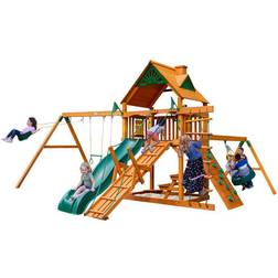 Gorilla Playsets Frontier Wooden Swing Set with Tire Swing 2 Belt Swing and Built-in Picnic Table