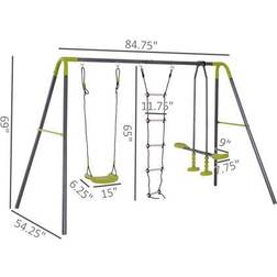 Homcom 3 in 1 Kid Swing Set, Double Face to Face Swing Seat & Glider Set