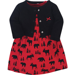 Hudson Moose Bear Dress and Cardigan 2-Piece Set - Red