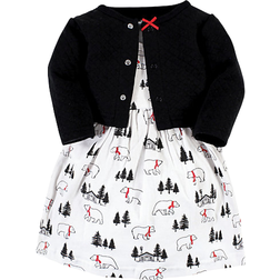 Hudson Bear Dress and Quilted Cardigan 2-Piece Set - Black/White