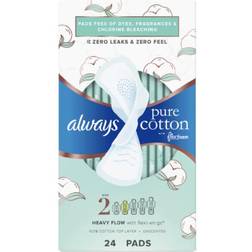 Always Pure Cotton with FlexFoam Size 2 Heavy Flow Pads with Wings 24-pack 24-pack