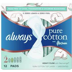 Always Pure Cotton with FlexFoam Size 2 Heavy Flow Pads with wings 12-pack 12-pack