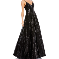 Mac Duggal V-Neck Sequined Ball Gown - Black