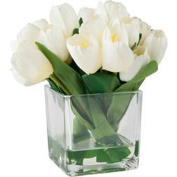 Pure Garden 8.5 in. Artificial Tulip Floral Cream Arrangement