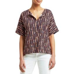 Halston Colorblocked Elbow Sleeve Blouse - Dot Stripe Blossom