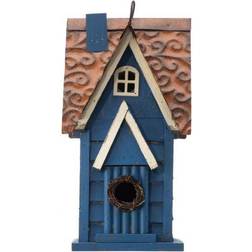 GlitzHome Distressed Solid Wood Cottage Birdhouse 12"