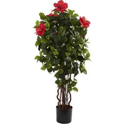 Nearly Natural 48in. Hibiscus Artificial Tree in Green and Red Decoration 48"