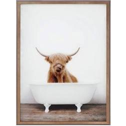 Kate & Laurel Blake Highland Cow in Tub Framed Art 18x24"