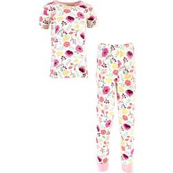 Touched By Nature Organic Cotton Tight Fit Short Sleeve Top and Pant Pajama Set - Botanical (10161753)