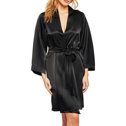 iCollection Women's Marina Lux 3/4 Sleeve Satin Robe - Black