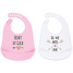 Hudson Silicone Bib with Pocket Gold Heart 2-pack