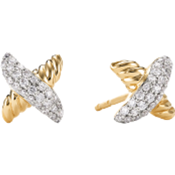 David Yurman Petite X Stud Earrings - Gold/Diamonds