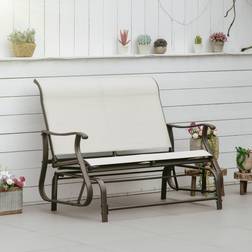 OutSunny Cream White Metal Outdoor Double Glider Bench with Mesh Seat and Backrest Garden Bench