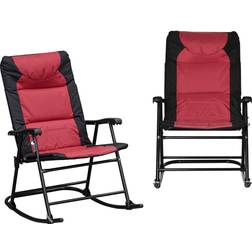 OutSunny Red Steel 2 Piece Folding Rocking Chair Set with Armrests, Padded Seat and Backrest