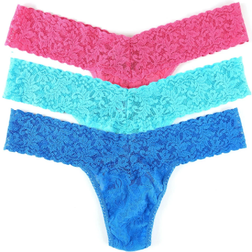 Hanky Panky Signature Lace Low Rise Thongs 3-pack - Sugar Rush Pink/Beau Blue/Cerulean Blue
