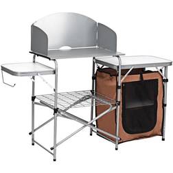 Costway Foldable Camping Table Outdoor BBQ Portable Grilling Stand w/Windscreen Bag