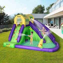 OutSunny 5-in-1 Inflatable Water Slide, Kids Castle Bounce House Includes Slide, Basket, Pool, Water Gun, Climbing Wall with Carry Bag