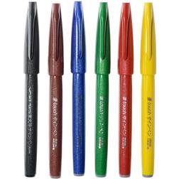 Pentel Sign Pen Brush Tip Set 6-Colors