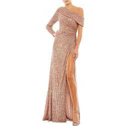 Mac Duggal Sequined Drop Shoulder Faux Wrap Gown - Copper