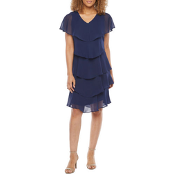 SL Fashions Short Sleeve Tiered Party Dress - Navy