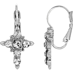 Symbols of Faith Simulated Cross Earrings - Silver/Transparent