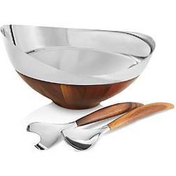 Nambe Pulse Salad with Servers Silver/Brown Salad Bowl