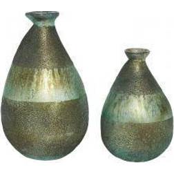 Willow Row Litton Lane Green Glass Rustic Decorative (Set of 2) Vase