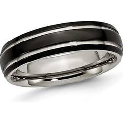 Gem & Harmony Grooved Band Ring - Silver/Black