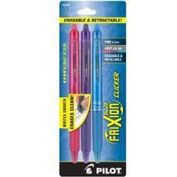 Pilot FriXion Ball Clicker Erasable Gel Pen, Fine Point, Assorted Ink, 3/Pack (31469)