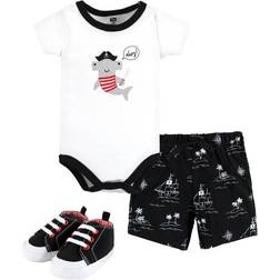 Hudson Baby Cotton Bodysuit, Shorts and Shoe Set - Pirate Shark (10112815)