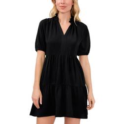 CeCe Women's Tiered V-Neck Babydoll Dress - Rich Black