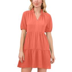 CeCe Women's Tiered V-Neck Babydoll Dress - Cameo Coral