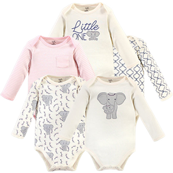 Touched By Nature Organic Cotton Long Sleeve Bodysuits 5-pack - Elephant