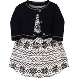 Touched By Nature Organic Cotton Dress & Cardigan - Black Fair Isle (10167885)