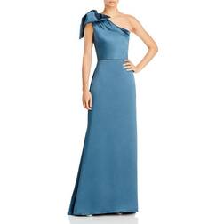 Amsale One-Shoulder Bow Gown - Petrol