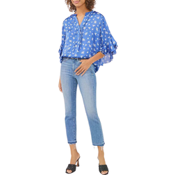 Vince Camuto Floral Flutter Sleeve Top - Deep Azure