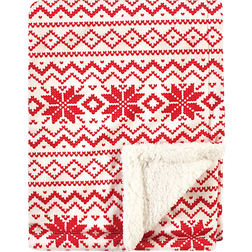 Hudson Plush Blanket with Sherpa Back Red Fair Isle