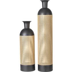 GlitzHome Boho Decorative Floor Vases, Set of 2 Gold-Tone/Black Vase