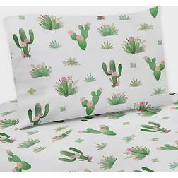 Sweet Jojo Designs Cactus Floral Bed Sheet Green, White, Pink (259.08x228.6)