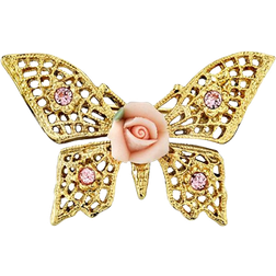 1928 Jewelry Crystal And Porcelain Butterfly Brooch - Gold/Diamond