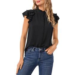 CeCe Pintucked Button Front Blouse - Rich Black