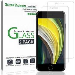 amfilm glass screen protector for iphone se 2020, iphone 8, 7, 6s, 6 (4.7'(2 pack) halo free tempered glass screen protector (2020)