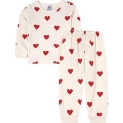 Petit Bateau Children's Hearts Print Fleece Pyjamas - Marshmallow White/Terkuit Red (A00FR01040)