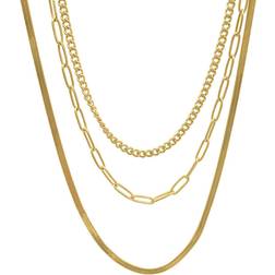 Adornia Curb Chain Paper Clip Chain and Herringbone Chain Necklace Set - Gold