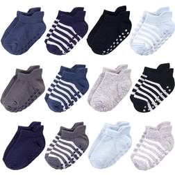 Touched By Nature Organic Cotton Socks with Non-Skid Gripper for Fall Resistance - Blue Black (10763165)