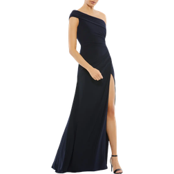 Mac Duggal Ruched One-Shoulder Trumpet Gown - Navy