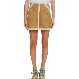 Maje Jicoti Lace Trim Suede Skirt - Camel