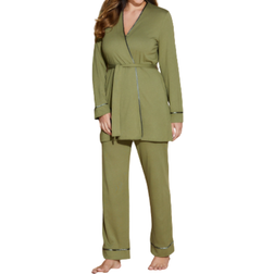 Cosabella Bella Curvy 3 Piece Set with Robe - Aloe