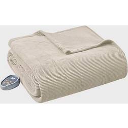 Beautyrest Heated Ribbed Micro Fleece Blankets Brown (254x228.6)